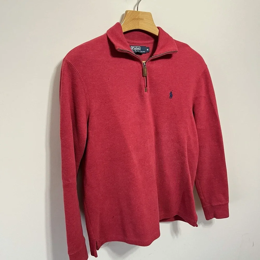 Polo Ralph Lauren Sweater Mens M Red Quarter Zip Red Pony Logo Estate Rib Preppy